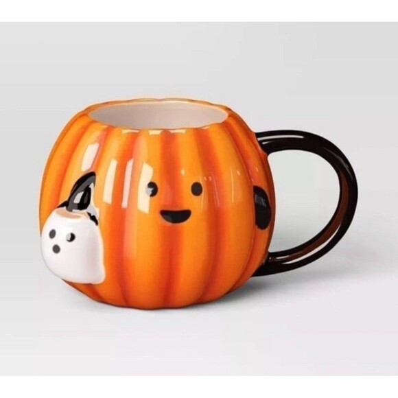 Halloween Figural Pumpkin with Ghost Stoneware 15.2 oz Mug Hyde & Eek - Picture 1 of 4